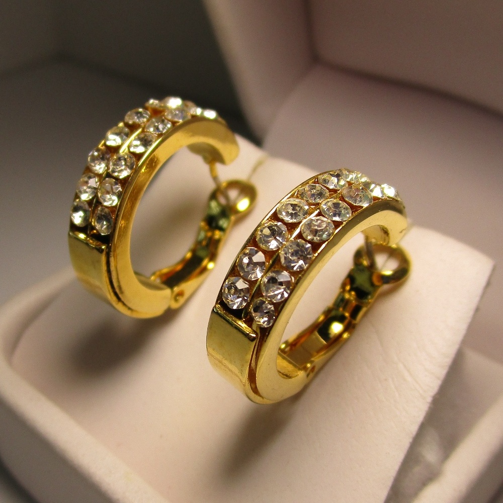 CZ in Gold Tone Hoop Earrings - Picture 2 of 6